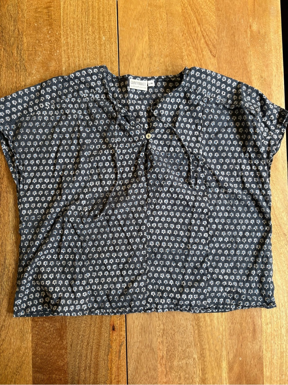 Soft Navy Floral Tie-Neck Women’s block print Top large